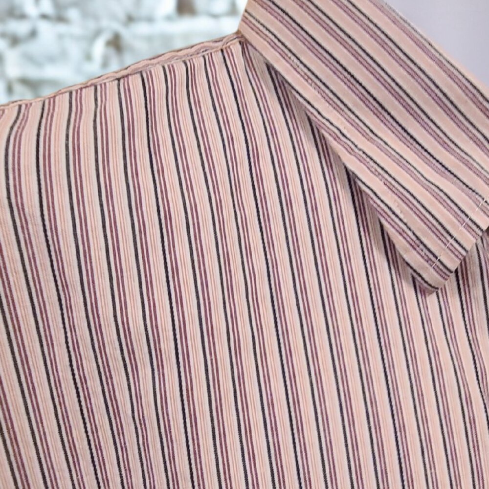 Dockers XL Striped Short Sleeve Shirt Pink White Black Cotton Button-Front - Picture 2 of 8